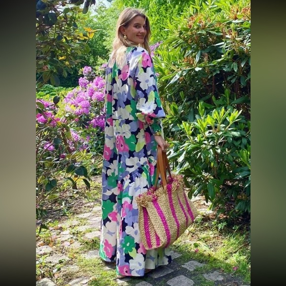🦋 Bloggers Favorite 🦋 H&M X Rocky Barnes Floral Cotton Kaftan Maxi Dress Sz S - Picture 2 of 16